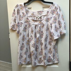 Lucky Brand Boho Floral Modal Cotton Peasant Blouse Short Sleeve Top